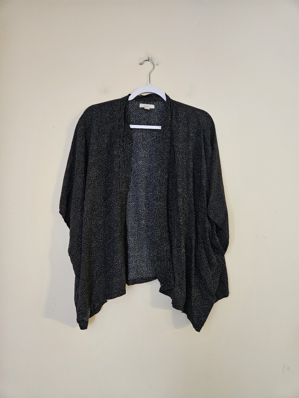 LOFT Black Dot-Print Open-Front Draped Cardigan, One Size